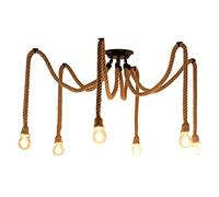 Lámpara de araña industrial retro de cuerda de cáñamo, lámpara colgante Hemp Rope Light con 1/3/6 luces, cuerda de cáñamo DIY vintage colgante con portalámparas E27, para sala de estar