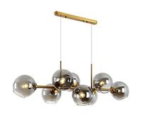 Lámpara de araña larga de bola de cristal nórdica, luces de isla de 110 cm Lámpara colgante esférica de 8 luces E26 Lámpara de araña dorada de mediados de siglo Lámpara colgante de decoración de globo