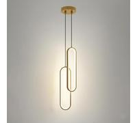 Lámpara de Araña Led de 2 Luces en Forma de Anillo, Moderna Lámpara Colgante Vertical Ovalada Minimalista Lineal para Dormitorio, Mesita de Noche O Sala de Estar (Dorado, 6000K)/Oro/3000K