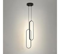 Lámpara de Araña Led de 2 Luces en Forma de Anillo, Moderna Lámpara Colgante Vertical Ovalada Minimalista Lineal para Dormitorio, Mesita de Noche O Sala de Estar (Dorado, 6000K)/Negro/6000K