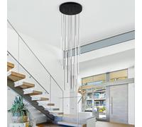 Lámpara de araña LED Moderna Regulable - Lámpara Colgante Negra de Altura Ajustable para vestíbulo, techos Altos, Sala de Estar e Isla de Cocina - Elegante luminaria de Tubo Largo