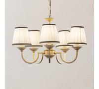 Lámpara de araña Lindby Lumiel, 5 luces, crema/latón, textil