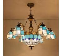 Lámpara de araña mediterránea LED Sencilla de Lujo para Sala de Estar, Restaurante, Dormitorio, Villa, Hotel, cafetería, Bar, lámpara Colgante de Cristal de Color (6 Luces F)