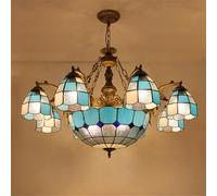 Lámpara de araña mediterránea LED Sencilla de Lujo para Sala de Estar, Restaurante, Dormitorio, Villa, Hotel, cafetería, Bar, lámpara Colgante de Cristal de Color (8 Luces F)