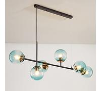 Lámpara de araña Moderna con Globo de Cristal, 6 Luces, Estilo Industrial de Mediados de Siglo, Colgante Lineal de Techo de Metal con Pantalla esférica para Sala de Estar o casa de Campo (Azul 2)