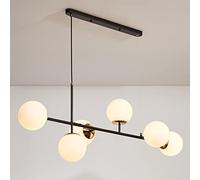 Lámpara de araña Moderna con Globo de Cristal, 6 Luces, Estilo Industrial de Mediados de Siglo, Colgante Lineal de Techo, de Metal con Pantalla esférica para Sala de Estar Estilo rústico (Blanco Lech