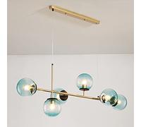 Lámpara de araña Moderna con Globo de Cristal, 6 Luces, Estilo Industrial de Mediados de Siglo, Colgante Lineal de Techo de Metal con Pantalla esférica para Sala de Estar o casa de Campo (Azul 1)