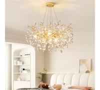 Lámpara de araña moderna con rama de árbol de cristal, colgante de interior con forma de gota de lluvia, redonda y dorada, grande, para comedor, cocina, isla, sala de estar, dormitorio, 12 luces de