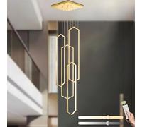 Lámpara de araña Moderna de Altura Regulable: 4 Luces LED con Anillo de Diamante Dorado, regulador de Intensidad con Control Remoto de 3000K a 6000K, Sala de Estar, Pasillo, es