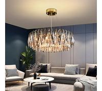 Lámpara de Araña Moderna de Cristal con Acabado Dorado, Ronda de cristal colgante de iluminación, 6 Luces Luz Colgante de Cristal con Cadena, Lampara K9 Cristal Colgante para Dormitorio, Salón