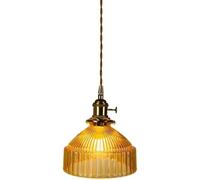 Lámpara de araña moderna de cristal y latón ámbar para salón, estilo escandinavo vintage, colgante individual de un solo cabezal, E 14, ajustable, para isla de cocina, comedor, dormitorio o pasillo.