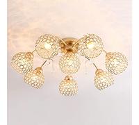 Lámpara de araña Moderna de Mediados de Siglo de 8 Luces con Bombillas G9, Acabado en latón Cepillado y Pantalla de Cristal Blanco, Ideal para Comedor, Cocina, Isla, Dormitorio (Dorado)