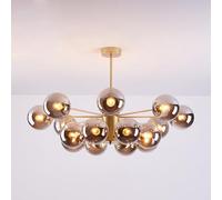 Lámpara de Araña Moderna de Mediados De Siglo, Lámpara Colgante de Vidrio Regulable, Lámpara De Techo Decorativa con Forma de Globo para Comedor, Dormitorio y Cocina(16 Heads, Gold + Smoke Gray)