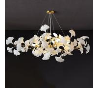 Lámpara de araña moderna de rama, lámpara de araña de hoja de ginkgo de cerámica dorada, lámpara rectangular de 5 luces de latón, lámpara colgante de lujo grande para comedor, sala de estar, isla de