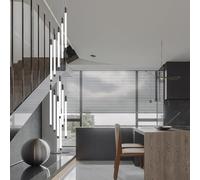 Lámpara de araña moderna de techo alto, color negro, 12 luces, gran espiral, LED, gota de lluvia, lámpara colgante, altura ajustable, adecuada para entrada, escalera, vestíbulo, sala de estar Beauty