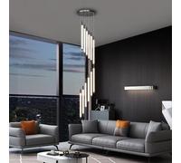 Lámpara de araña Moderna de Techo Alto, Color Negro, Colgante, 12 Luces, LED Espiral Grande, Tipo Gota de Lluvia, lámpara Colgante para vestíbulo, Altura Ajustable, Adecuada para Entrada, es
