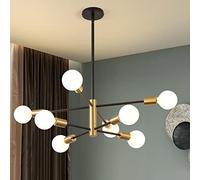 Lámpara de araña moderna Sputnik, lámpara de araña negra y dorada, lámpara colgante de mediados de siglo, lámpara de techo de oro para cocina, comedor, sala de estar, dormitorio, 8 luces