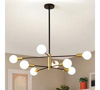 Lámpara de araña moderna Sputnik negra y dorada de mediados de siglo, 8 luces, luz de comedor, altura ajustable, lámpara de techo para cocina, isla de estar