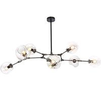 Lámpara de araña nórdica de Cristal con Forma de Bola, Casquillo E27, Altura Ajustable, Acabado Negro Mate, Casquillo E26, Colgante de Metal soplado a Mano de 79", lámpara de Globo de mediad