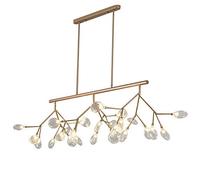 Lámpara de araña nórdica moderna de 27 luces con vidrio transparente y luces LED G4 policromadas, iluminación rectangular contemporánea de isla Firefly para comedor, acabado dorado, luz blanca cálida