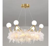 Lámpara de araña para Dormitorio de niñas, lámpara de araña con Corona de Princesa Dorada, lámpara Colgante de Plumas Blancas para habitación Infantil, lámpara Colgante de Techo LED de Crist