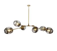 Lámpara de araña Sputnik con bola de cristal nórdica, lámpara colgante de rama antigua, globo ajustable, pantalla de cristal soplado a mano, lámpara antigua de hierro forjado E27, gris humo, 6 luces