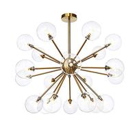 Lámpara de Araña Sputnik de Estilo Industrial Moderno, Sputnik de Mediados de Siglo con 21 Brazos, Bola de Cristal Esmerilado, Burbuja, Estrella, G4, Montaje Semiempotrado, Colgante/Azul/21/Transparen
