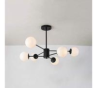 Lámpara de araña Sputnik de Estilo nórdico Creativo para Interiores, lámpara Colgante de Poste Largo Negro con Pantalla de Cristal Blanco lechoso, Ideal para Sala de Estar, Dormitorio o Tras