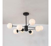 Lámpara de araña Sputnik de Estilo nórdico Creativo para Interiores, lámpara Colgante de Poste Largo Negro con Pantalla de Cristal Blanco lechoso, Ideal para Sala de Estar, Dormitorio o Tras