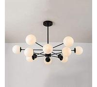 Lámpara de araña Sputnik de Estilo nórdico Creativo para Interiores, lámpara Colgante de Poste Largo Negro con Pantalla de Cristal Blanco lechoso, Ideal para Sala de Estar, Dormitorio o Tras
