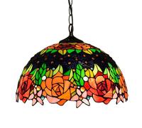 Lámpara de araña tiffany retro rústico vidriera de vidriera, lámpara colgante vintage para dormitorio, cocina, comedor, pasillo, balcón, 16 pulgadas,Rose a