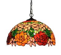 Lámpara de araña tiffany retro rústico vidriera de vidriera, lámpara colgante vintage para dormitorio, cocina, comedor, pasillo, balcón, 16 pulgadas,Rose b