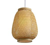 Lámpara de araña tipo farol de bambú, pantalla de ratán, lámpara de techo colgante de mimbre natural, altura ajustable, portalámparas E27, iluminación del sudeste asiático para salón de té, restauran