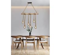 Lámpara de Araña Vintage Rústico Cuerda Y Bambú 6 Luces TR003