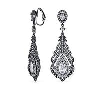 Lámpara De Arañade Clip Para Las Mujeres Prom Negro Chapado En Latón Vintage Bridal Art Deco Style Cubic Zirconia Halo Hoja Lágrima Larga Declaración Cz Lámpara De Araña Dangle