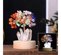 Lámpara de árbol de cristal de ametista Árbol de bonsai con cristal natural y base de madera Decoración de escritorio alimentada por USB para la meditación Regalo de oficina de yoga Mujeres Hombres