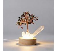 Lámpara de árbol de cristal de ametista Árbol de bonsai con cristal natural y base de madera Decoración de escritorio alimentada por USB para la meditación Regalo de oficina de yoga Mujeres Hombres