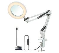 Lámpara de Aumento con 8X Lupa Manos Libres Regulable, Lámpara de Escritorio con Abrazadera Flexible y Brazo oscilante, 3 Color y 10 Niveles de Brillo para Lectura, Trabajo (Blanco)