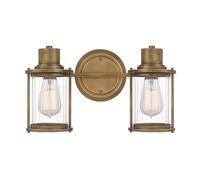 Lámpara De Baño De Pared IP44 En Latón Metal Vidrio 38,1 Cm Ancha 2-Focos