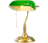 Lámpara de Banquero de Latón V-Intage/Lámpara de Mesa Antigua Clásica Art Deco, Lámpara de Banquero Retro con Pantalla de Vidrio Dorado Y Verde, E27, Iluminación Interior.