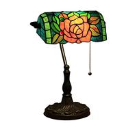 Lámpara de banquero Tiffany Lámpara de escritorio de oficina Rosa roja Estilo colibrí Lámpara de mesa de vidrieras de 15 "de altura Lámpara de piano ajustable con memoria de lujo para amante