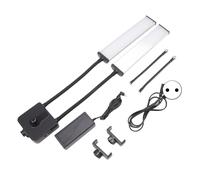 Lámpara de belleza flexible de doble brazo con luz LED bicolor regulable para extensiones de pestañas. Incluye trípode, control remoto e interfaz