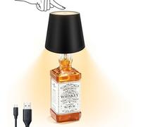 Lámpara de botella, pantalla táctil inalámbrica recargable con 3 temperaturas de color, lámpara mesa LED con forma de botella de vino inalámbrica para dormitorio restaurante bar decoración (Black)