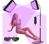 Lámpara de bronceado facial de 100 LED de 395 nm de longitud de onda, solárium para cuerpo completo, dispositivo de autobronceado con base/altura/ángulo ajustable, cuello de cisne giratorio de 360°