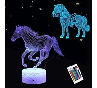 Lámpara de caballo 3D con 3 patrones y mando a distancia, 16 colores LED, ilusión de animales, luz nocturna para hogar y oficina