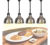 Lámpara de Calentador de Alimentos, Lampara de Calor con Interruptor Basculante y Altura Ajustable 60-180cm, Suspensión Lampara Calor Cocina Acero Inoxidable, Ideal para Buffet Restaurante (B-25cm,4)