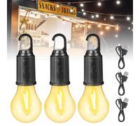 Lámpara de camping recargable, 3 luces de camping, lámpara LED para camping, luz de tienda de campaña, brillo ajustable, 3 modos de luz, lámpara de camping con mosquetón, para camping, apagón,