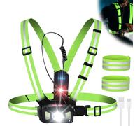 Lámpara de carrera con reflectores, lámpara de pecho con banda reflectante, recargable por USB para trotar, ángulo de iluminación ajustable, lámpara de carrera impermeable IPX65 para trotar,