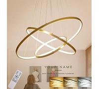 Lámpara De Comedor LED Moderna - 3 Anillos Control Remoto Regulable Colgante Para Sala De Estar, Dormitorio - Altura Comprensible, Oro, 80+60+40CM (113W)
