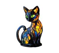 Lámpara de cristal vintage para gatos, 17 x 10 x 10 cm, lámparas de mesa LED de resina para gatos, lámparas de mesa retro con gatos, luz nocturna 3D, lindas lámparas de mesa LED para amantes de las